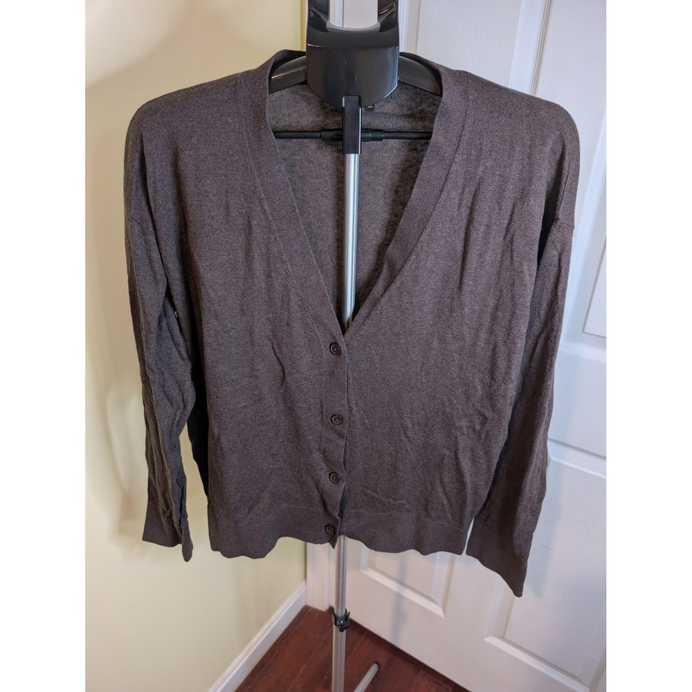 Quince Lightweight Cardigan Womens XL Brown Cotton Cashmere V-Neck Button Up